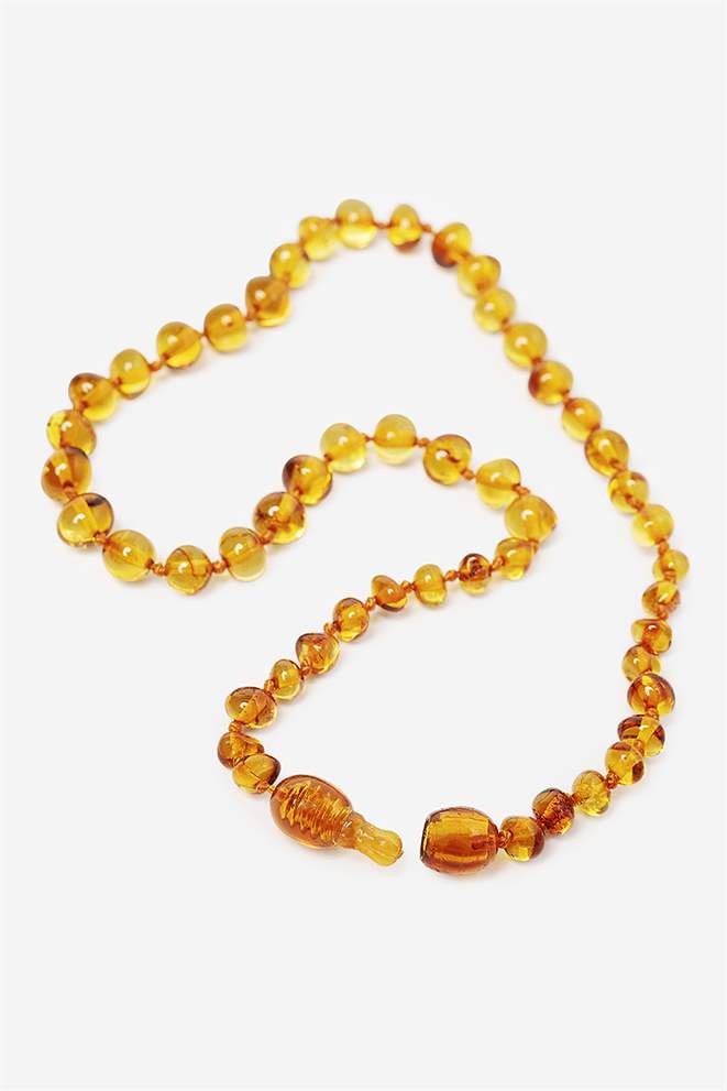 Cognac colored amber neckalces, baby/toddler - 100% natural material - open lock
