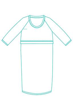 Blå ammekjole med lange ærmer og rund hals i Merino uld - Stregtegning