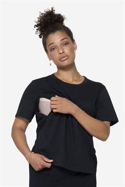 Sort classic t-shirt i 100% økologisk bomuld med ammefunktion - Med ammefunktion