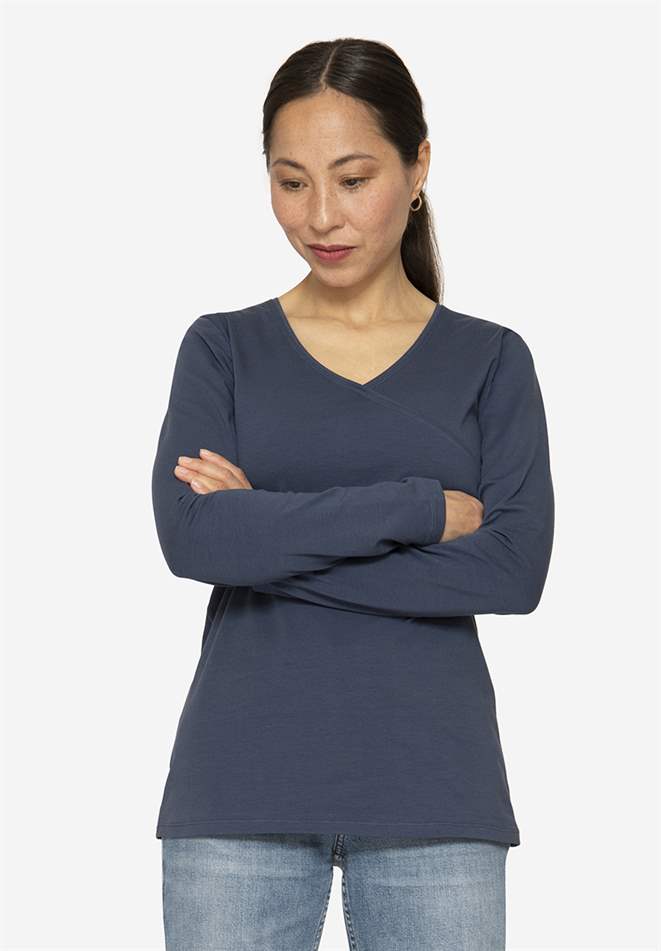 Økologisk blå ammebluse med slå-om look