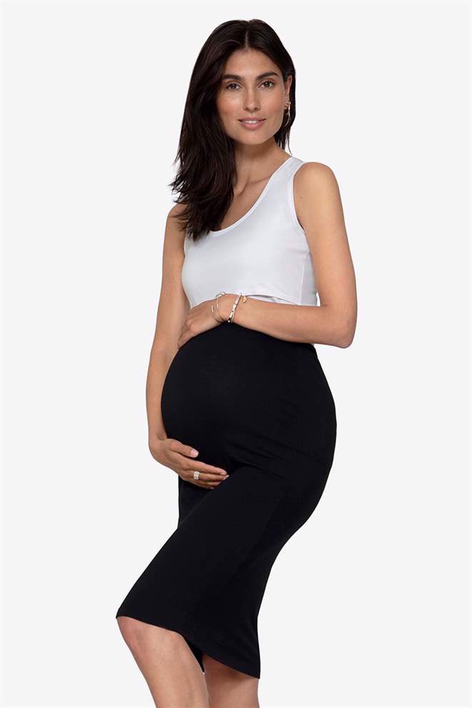 Sort bæredygtig gravid nederdel i økologisk dyrket bambus - med gravid mave