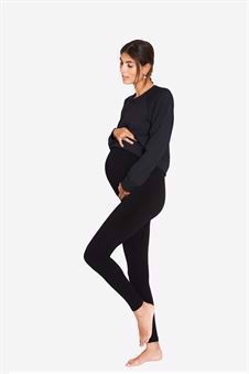 Sorte leggings til gravide - Økologiske dyrket bambus fibre - set med gravid mave i fuld figur