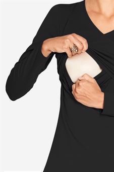 Sort langærmet ammebluse med slå-om look - med amme funktion