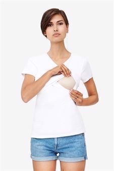 Hvid ammebluse med V-hals og slå-om look - med ammeåbning