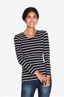 Sort/hvid Stribet ammebluse - klassisk T-shirt model i økologisk bomulds jersey - Set forfra